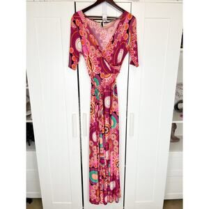 Uptown USA Floral Bohemian Tie Waist Faux Wrap Maxi Sun Dress Multicolor Size 1X